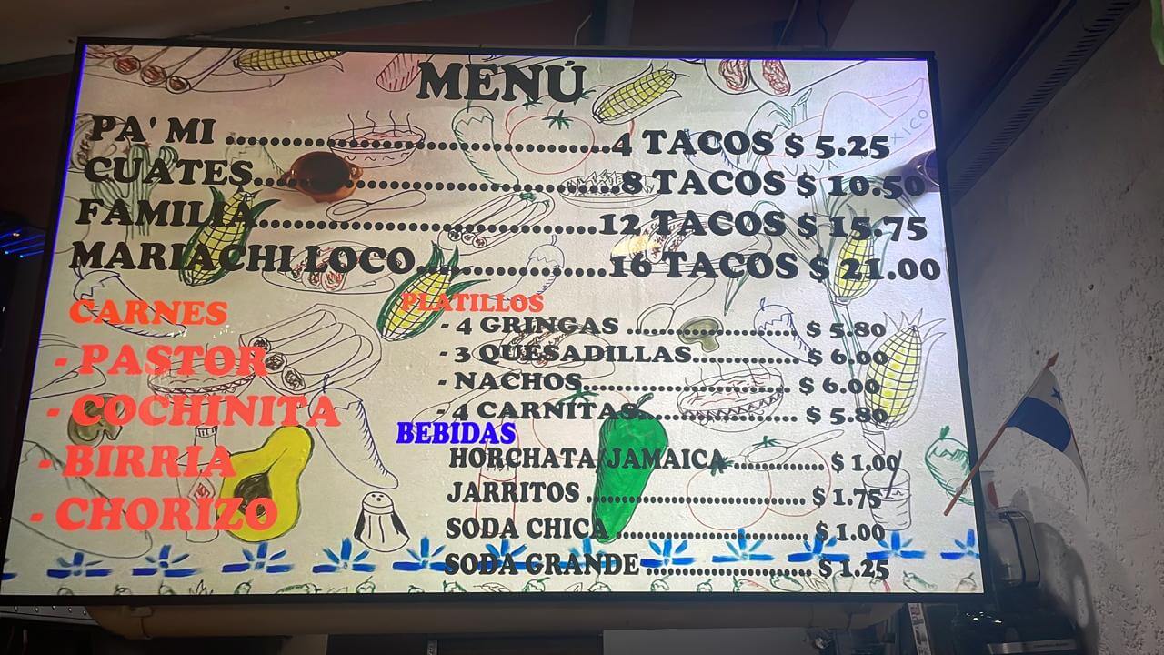 Menú en pizarrón